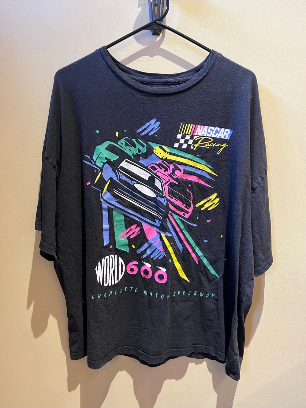 NASCAR World 600 Charlotte Motor Speedway Graphic Tee Retro Neon Style Large